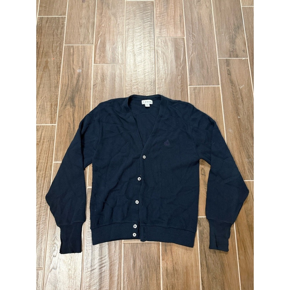 Vintage 90's IZOD Lacoste Classic Cardigan Sweater Navy Blue Size Medium
